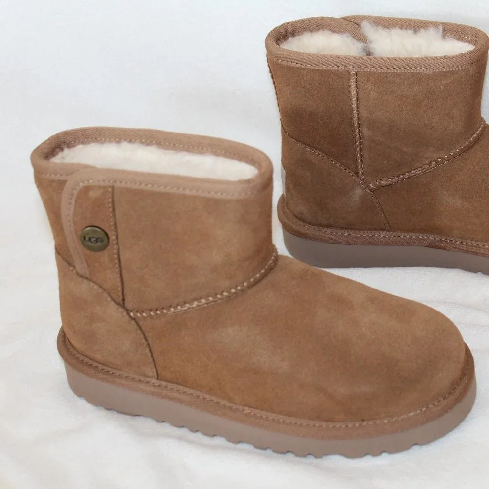 NEW UGG JONA CHESTNUT‎ SUEDE SHEARLING MINI GIRL'S BOOTS